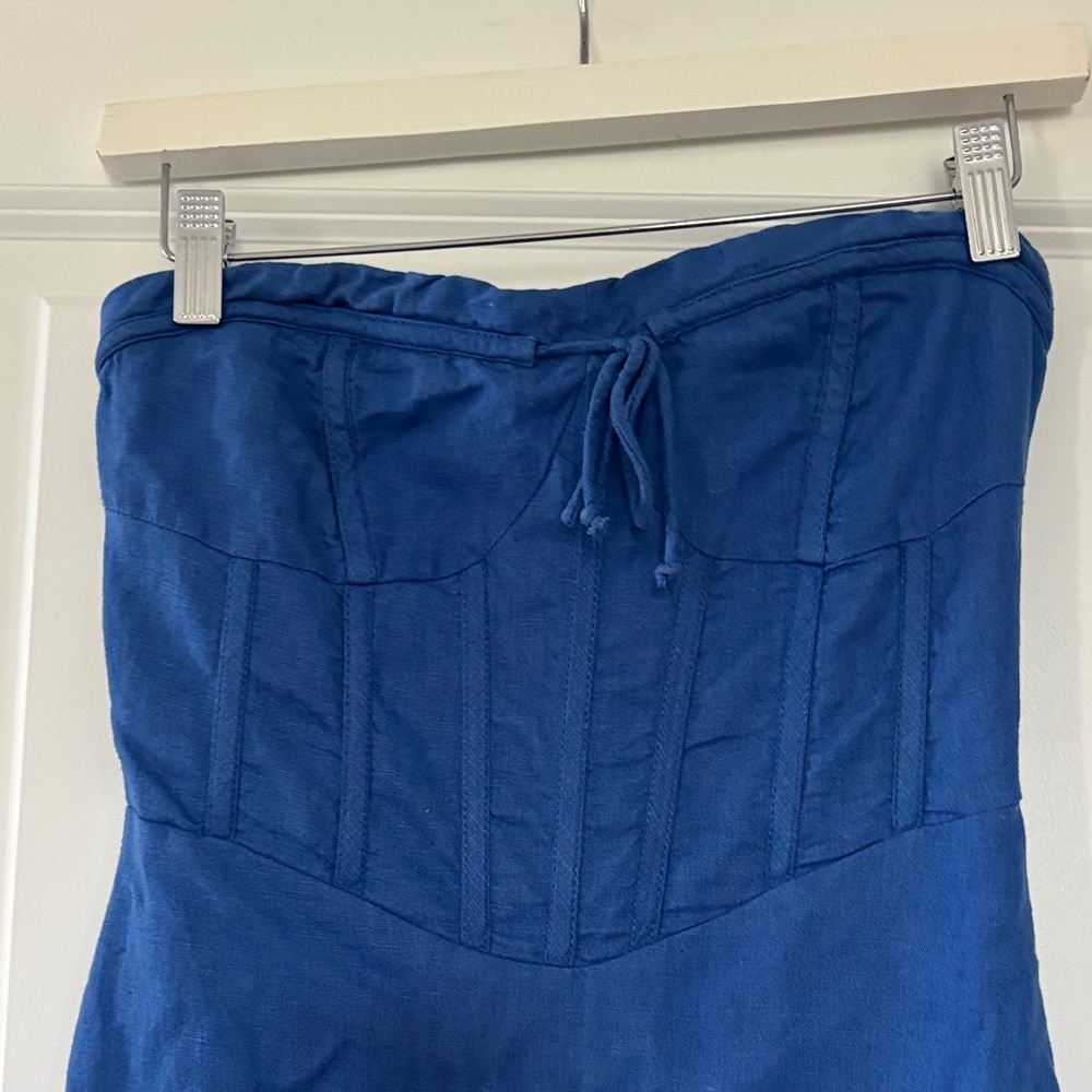 Sky to Moon Chic Linen Strapless Blue Dress - Picture 3 of 8